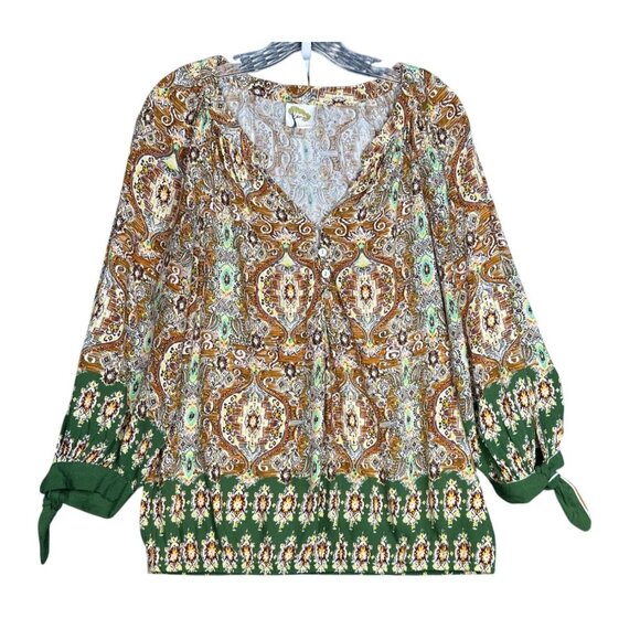 Anthropologie Fig And Flower Top Womens Large Multicolor Boho Floral Shirt - Picture 1 of 8